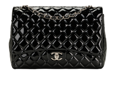 Maxi Classic Patent Double Flap, &pound;3,800, Handbags, Black, Patent Leather, Front view